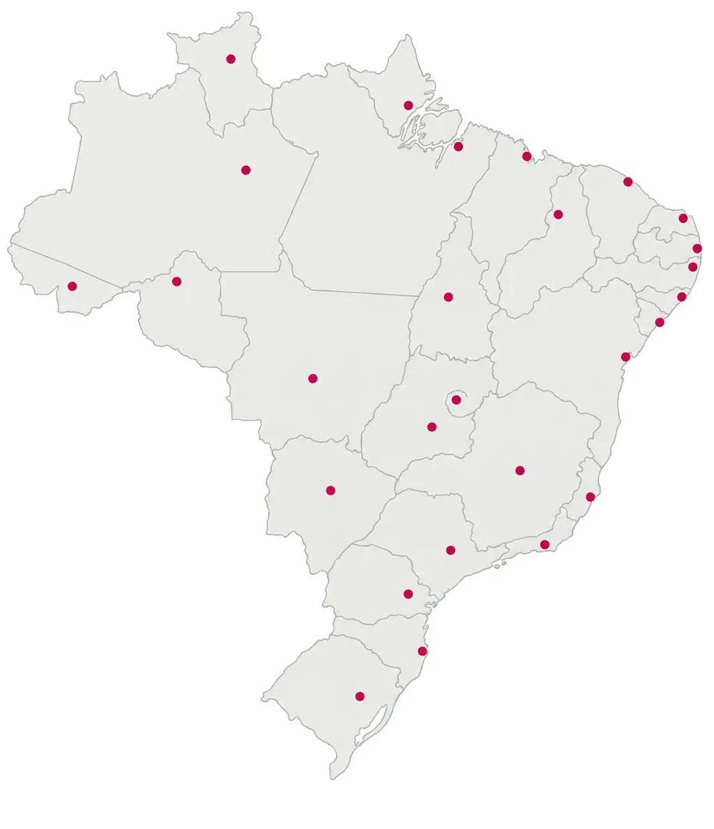 Mapa do Brasil com um ponto em cada uma das 27 capitais