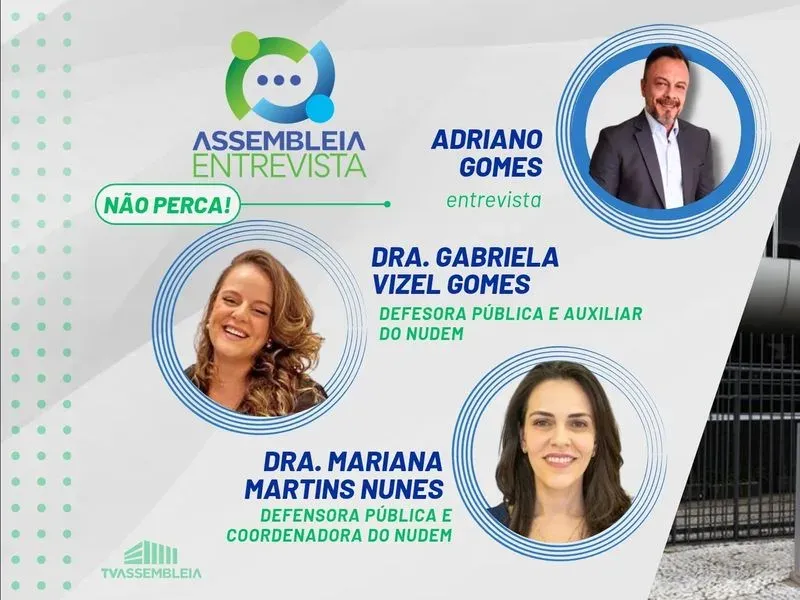 Arte de divulgação do programa Assembleia Entrevista, da TV Assembleia, sobre a nova central de atendimento a vítimas de violência política de gênero.
